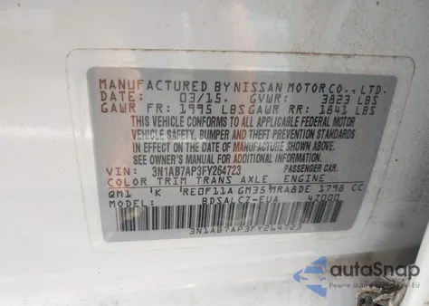 2015 Nissan Sentra S from USA, damaged, VIN 3N1AB7AP3FY264723